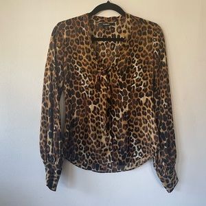 Button Down Blouse with Tie Front in Cheetah